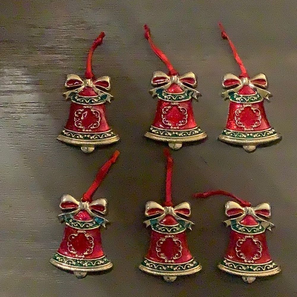 Vintage Gerry’s Enamel/ Metal Christmas Ornaments set of 6 Bell Ornaments